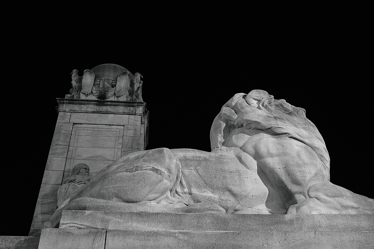Washington dc night time dark low light black and white color columbus fountain