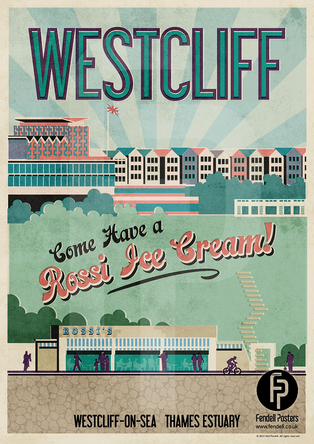 Retro poster westcliff southend essex thames Seaside rossi ice cream cliffs pavilion