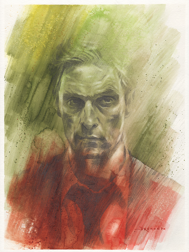 True Detective  McConaughey rust cohle watercolor pencil ink digital hbo yellow king green brown devil tv