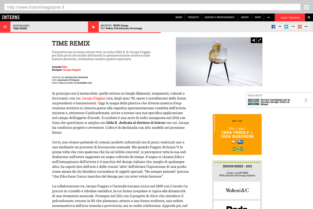 INTERNI magazine editorial news Interiors and Architecture Responsive Design salone del mobile milano fuorisalone Energy for Creativity design index Adv display app download