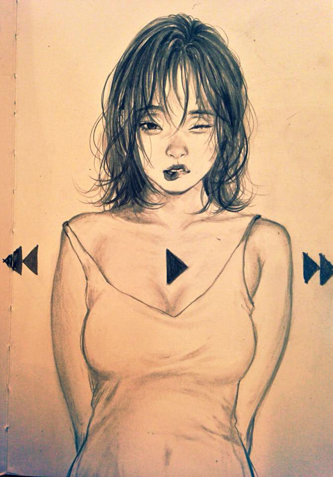 illust draw doodle sexy girl Hot woman eroticism ColorPencil