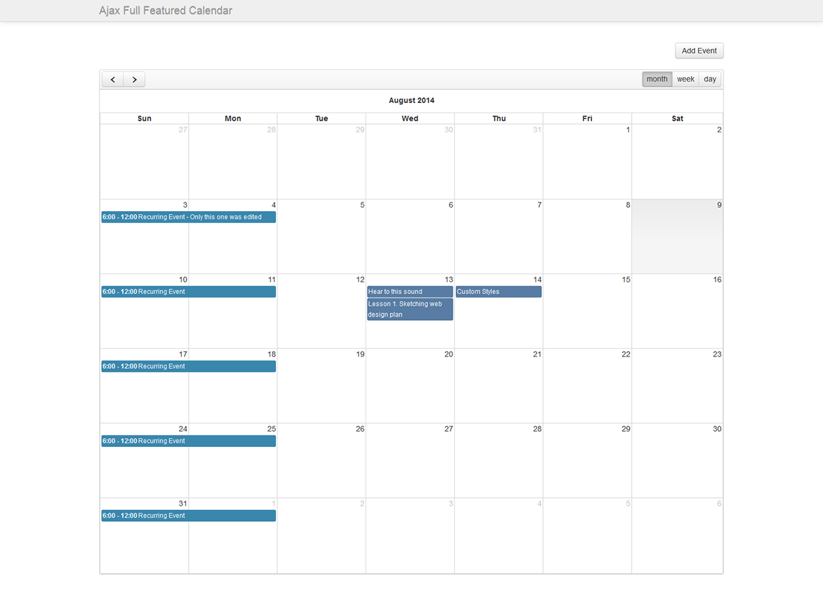 ajax calendar Full Featured Calendar jquery calendar php calendar events calendar Events
