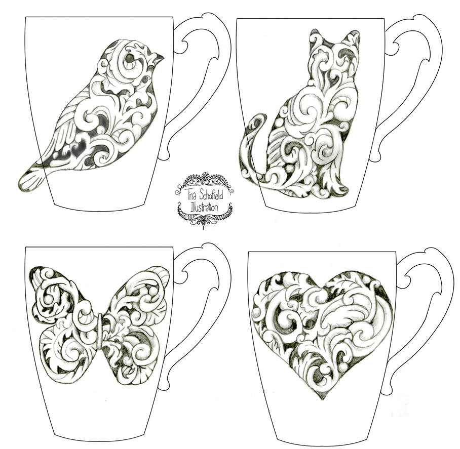 dinnerware giftware textile design  txtile illustrations sculpted mugs ceramics 