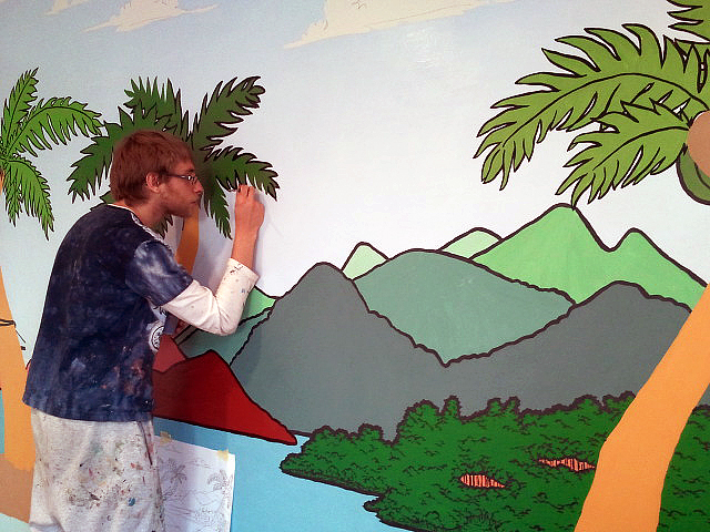 benjamin winter alsace école enfant Palmier peinture Coco vacances été hamac ile fresque Mural dessin