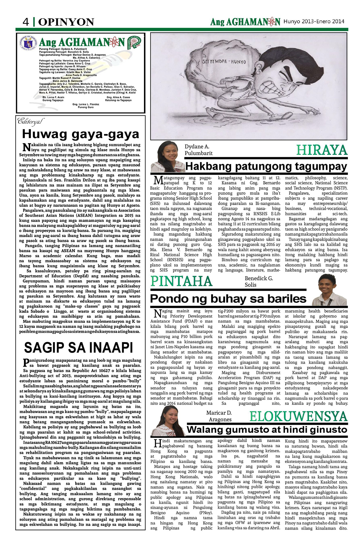 newspaper Journ news masthead editors editorial publication Aghamanon science and health Yolanda phlippines   filipino sports RNSHS photojorn