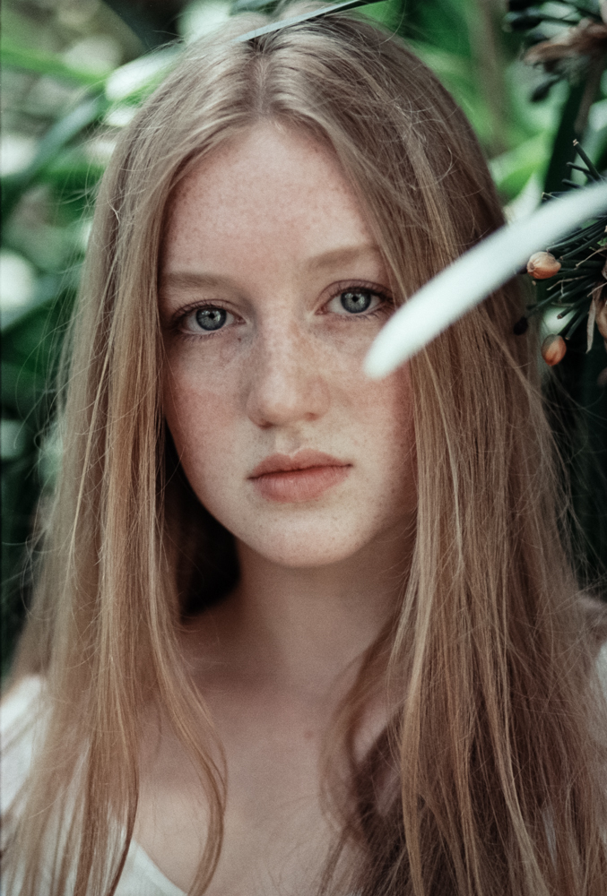 portrait girl woman Analogue analog KODAK FILM Kodak Ektar 100 Nature green Botanic Gardens redhead ginger freckles face Young