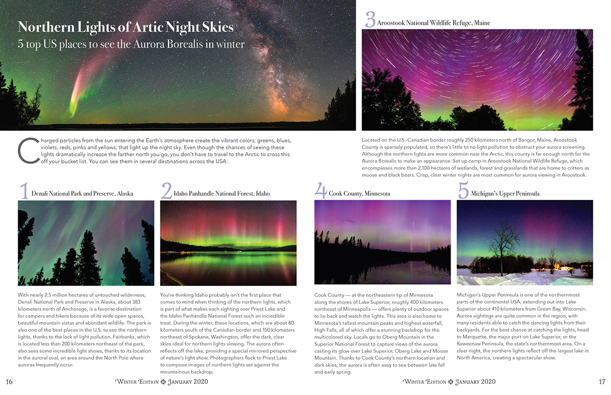 article aurora editorial design  Layout magazine Northern Lights touring Travel
