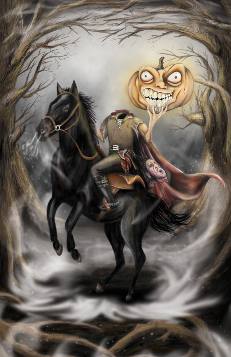 headless Horseman sleepy hollow pumpkin horse horror digital photoshop wacom passenger jack o'lantern bucking woods