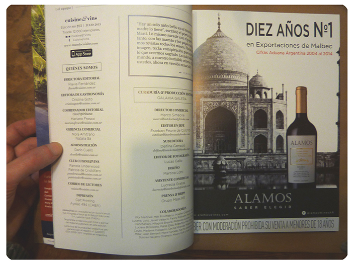 Cuisine & Vins revista magazine pablo ignacio elias editorial Ruta vino wine Vins Cuisine et Vins