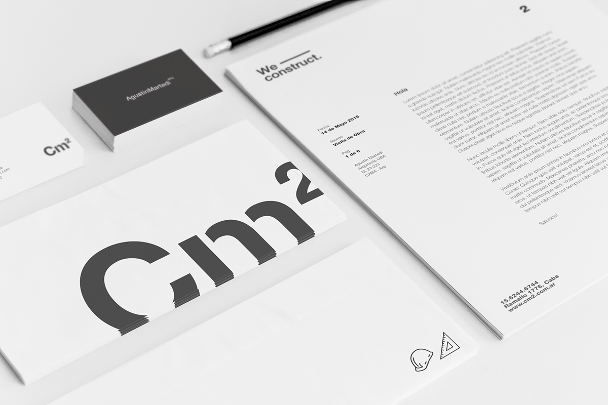 identity identidad cm2 Stationery minimal swiss Ulm clean black White simple grid grilla architect Website