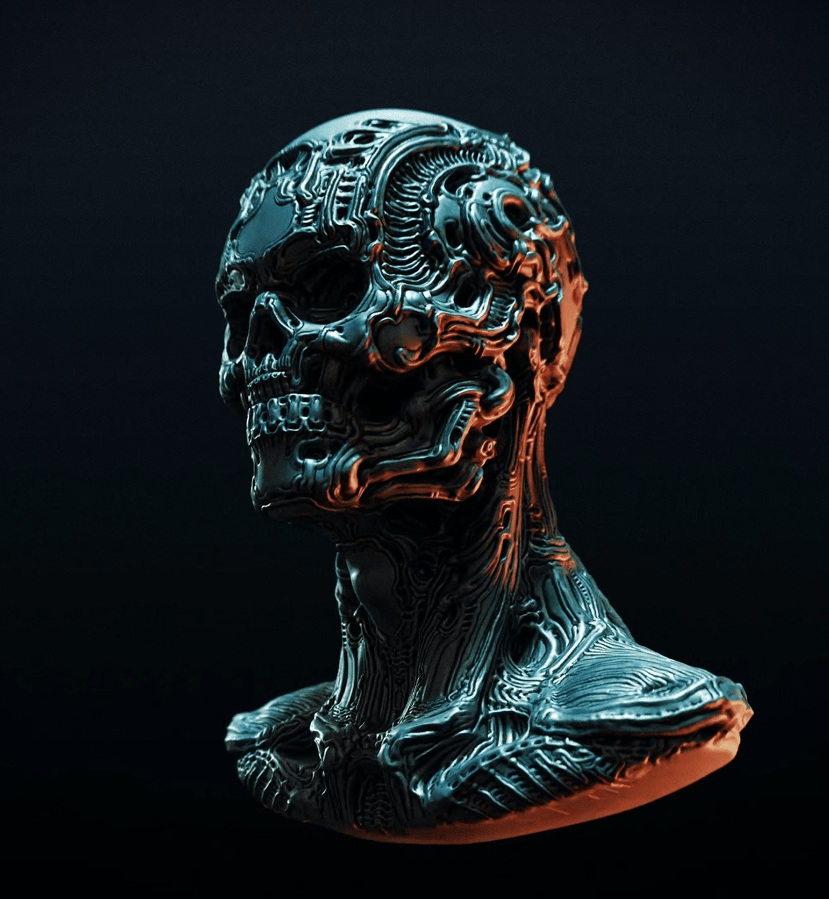 3D sculpting  gothic biomechanical Giger Cyberpunk Scifi Character design  dark skull