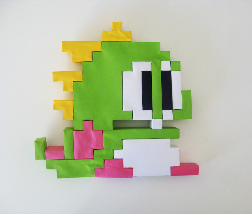 superfried matthew kenyon everyday is play Video Games computer games taito bubble bobble 8-bit pixels papercraft dragons game paused