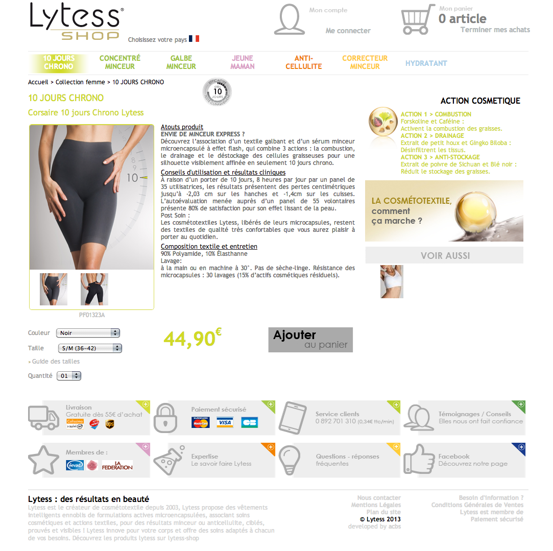 Webdesign photoshop Illustrator Lytess e-commerce cosmetotextile