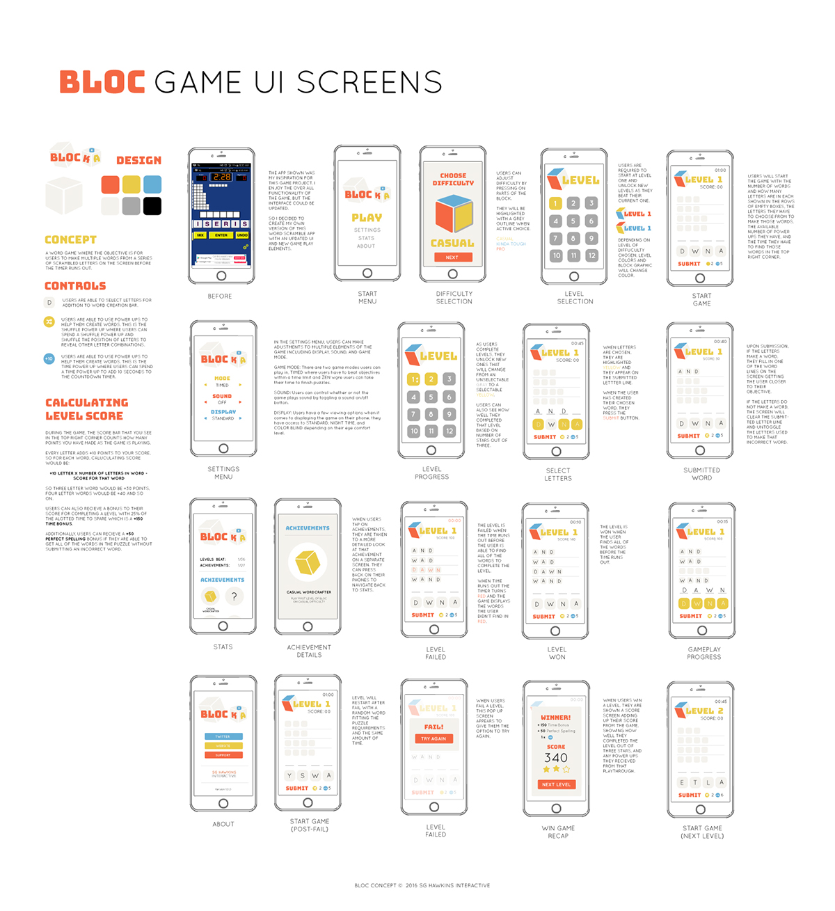 word game uidesign user interface mobile game mobile word game Bloc mobile gaming ui wireframing Case Study Prototyping