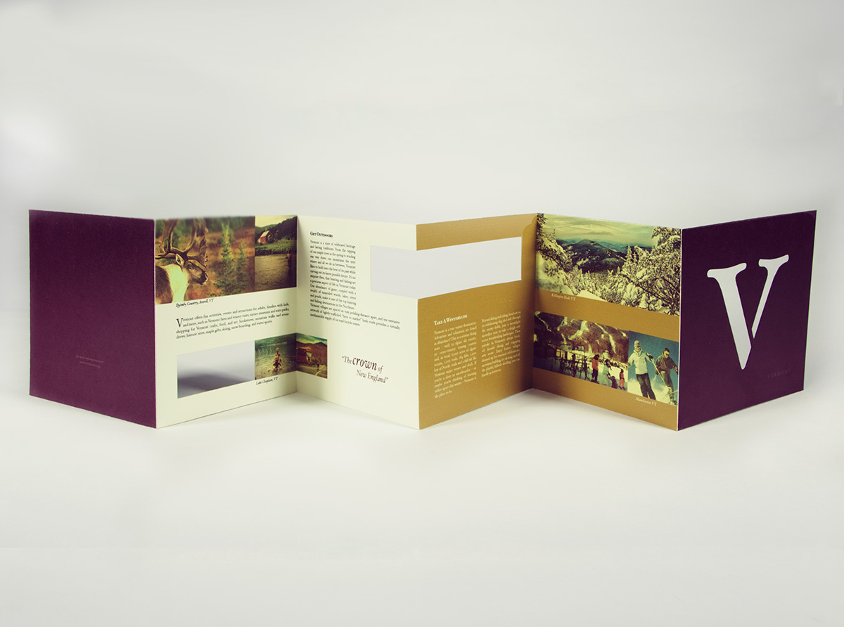Vermont Travel brochure interactive die cut acordian fold