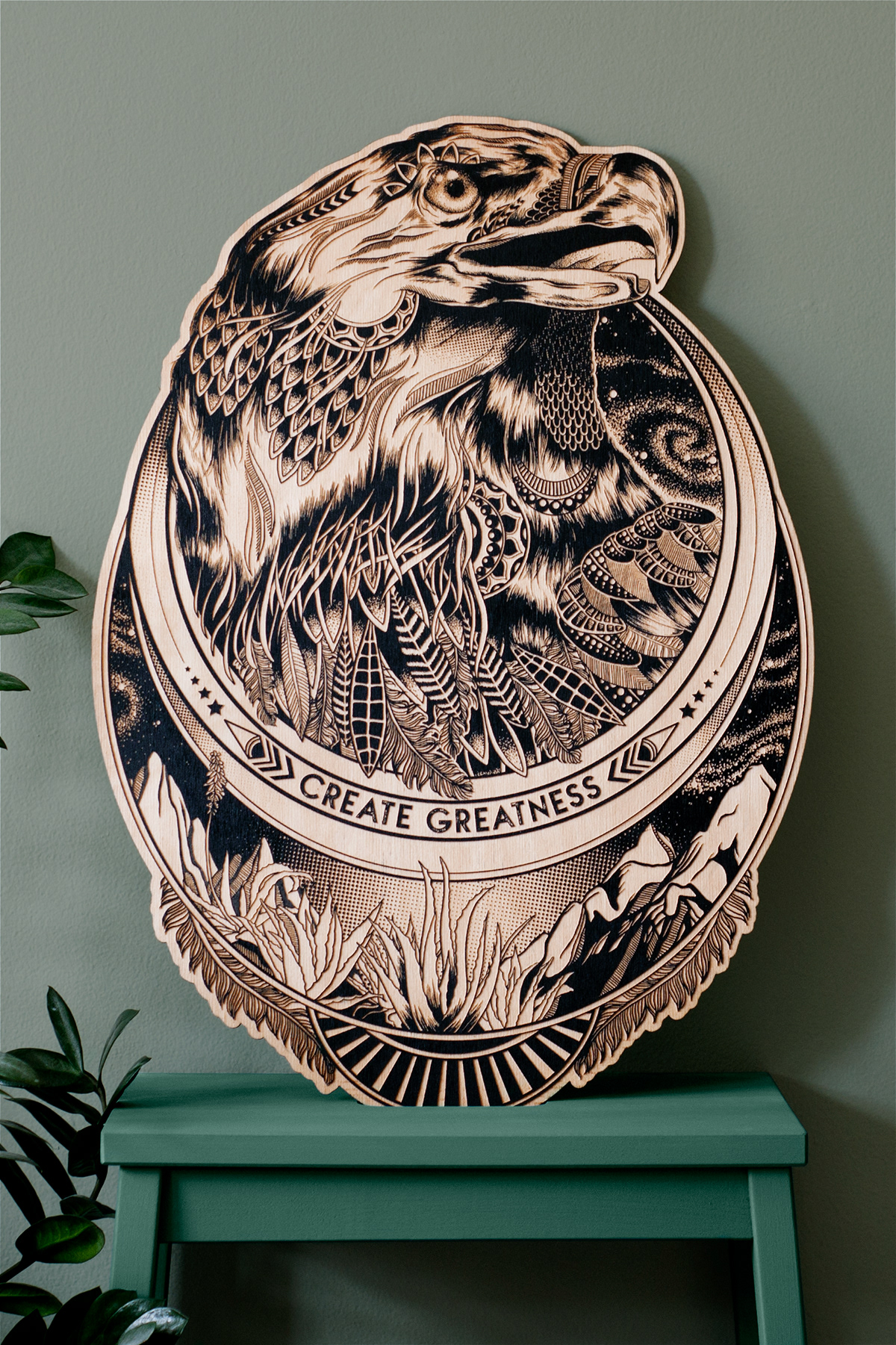 laser cut wood engraving American Eagle eagle Aloe Vera animal drawing animals black and white