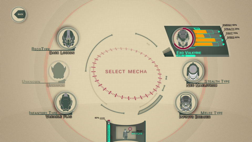kinect mecha character selection game