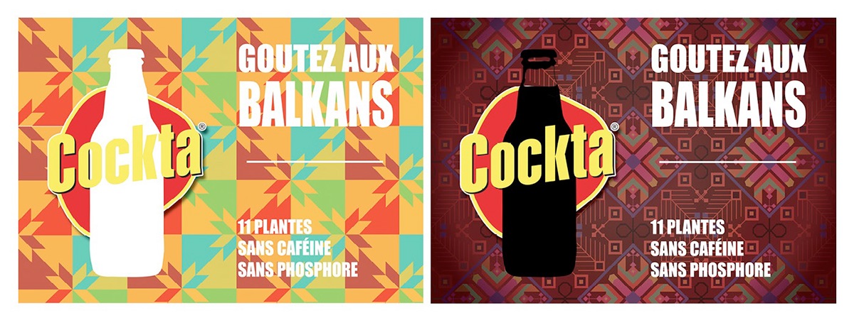 balkans motifs pattern colore colorful Gemometric bottle soda publicity graphic