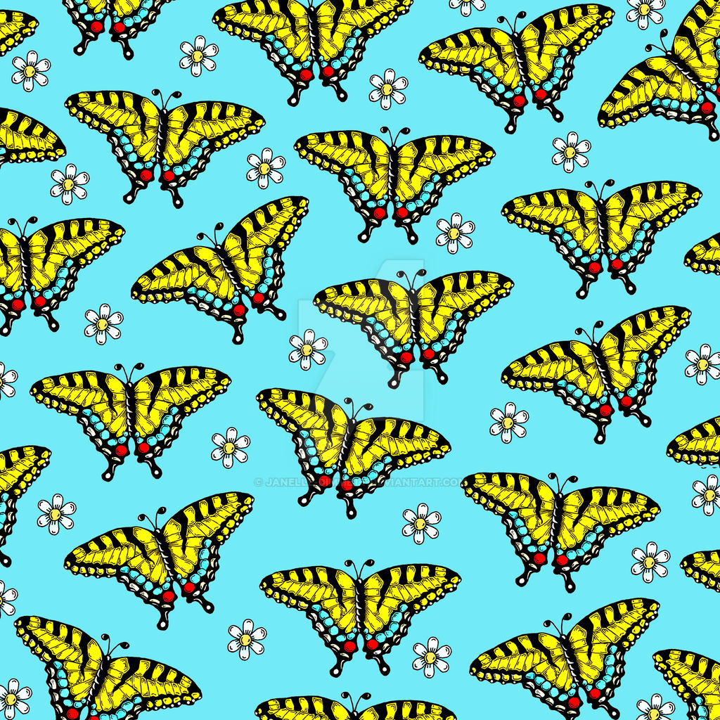 botanical Drawing  floral Flowers ILLUSTRATION  Patterning surface design Swallowtail Butterfly textile design  yellow and blue