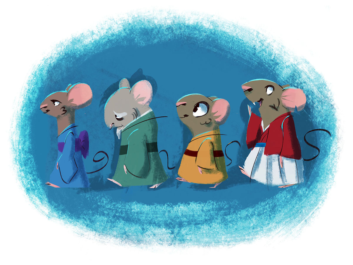 Cat mice iPad children's book Nihonga japanese