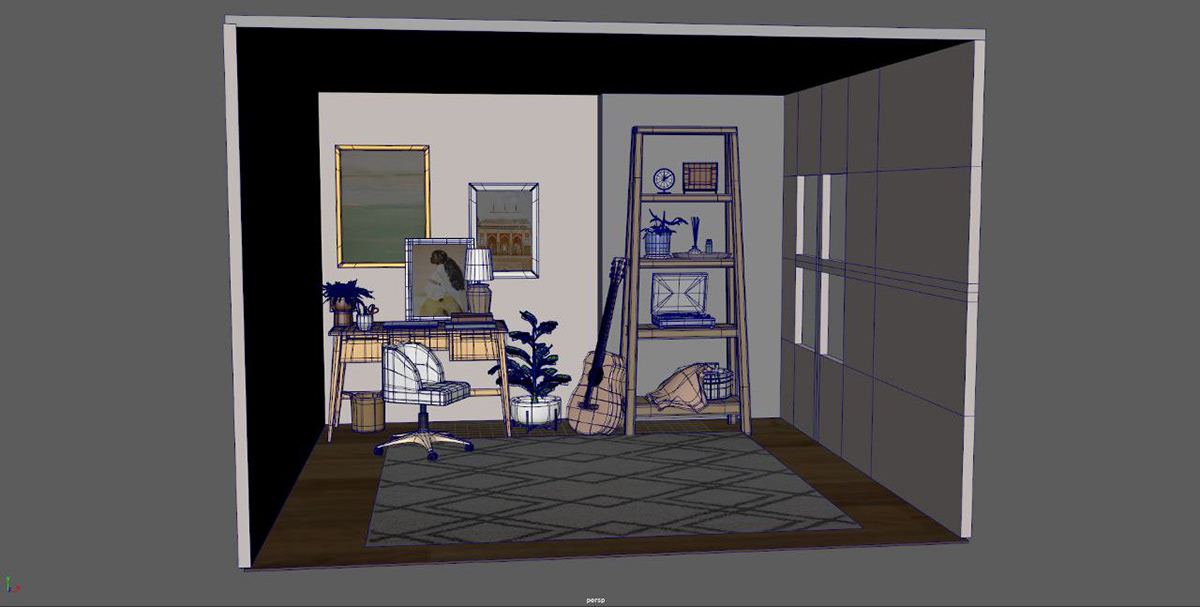 interior design  visualization 3d modeling Maya Autodesk blocking