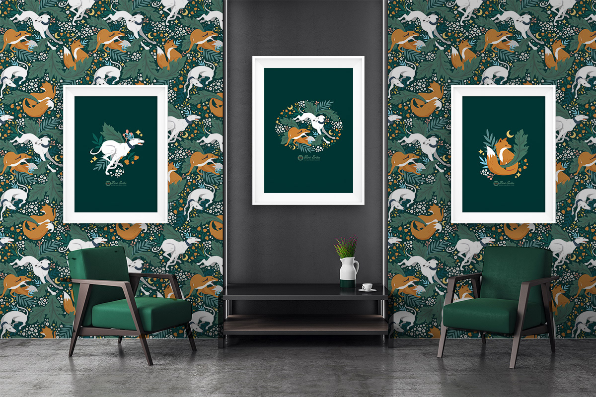 fox and hound classic wallpaper pattern design
