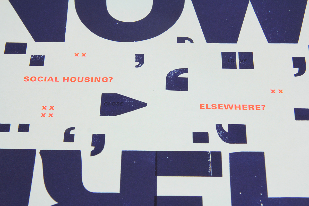 letterpress map Printing heygate estate southwark London elephant and castle poster Workshop type punctuation letter Typographic London Social housing