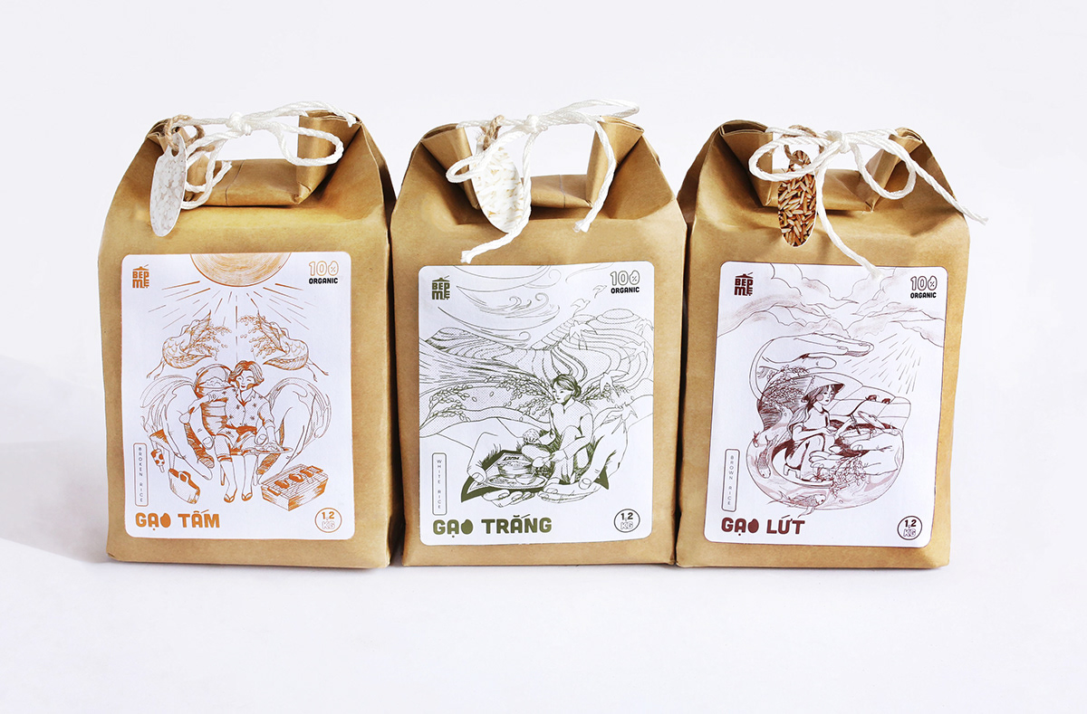 ILLUSTRATION  branding  Packaging Rice rice pakaging vietnam Drawing  traditional organic