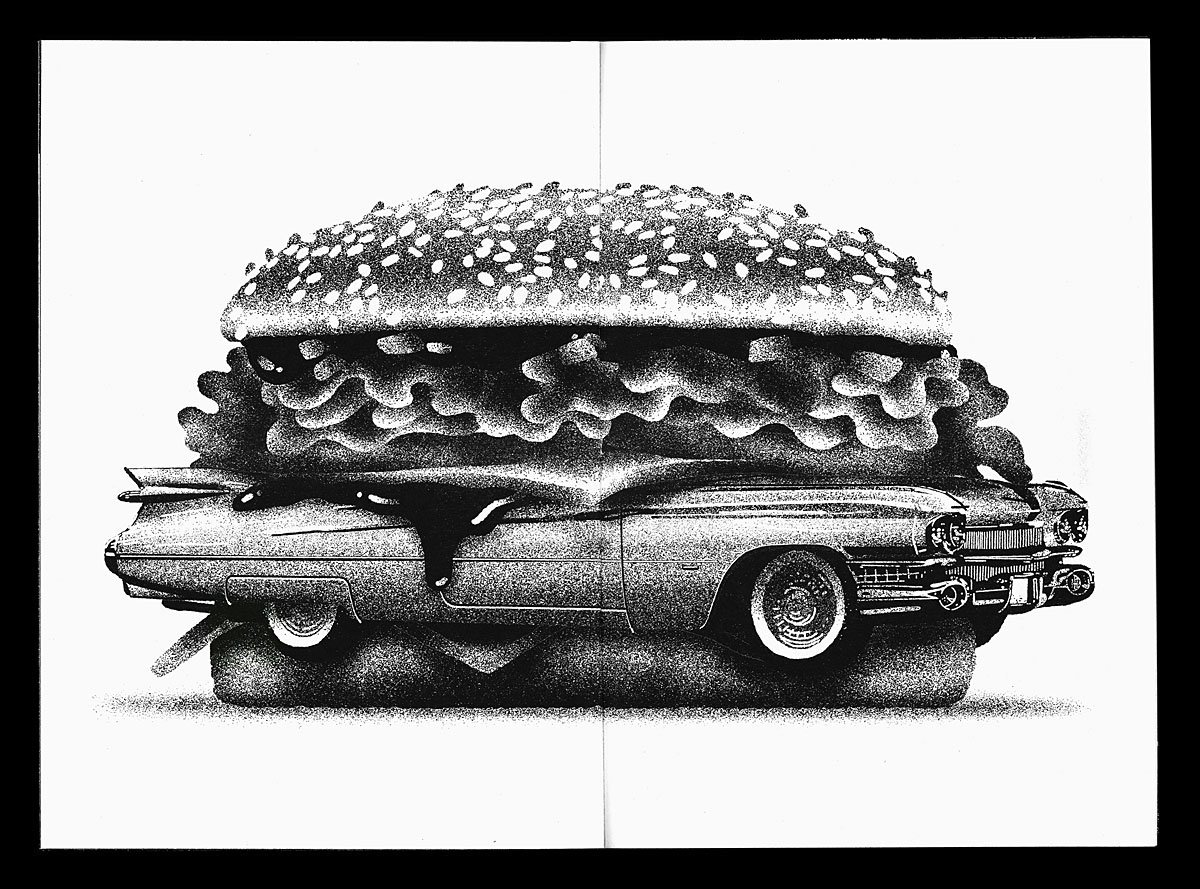Riso risograph Zine  cadillac burger Space  contemporary Marble Pool Pizza student screenprint surrealsim rodin #TYPO16xAdobe