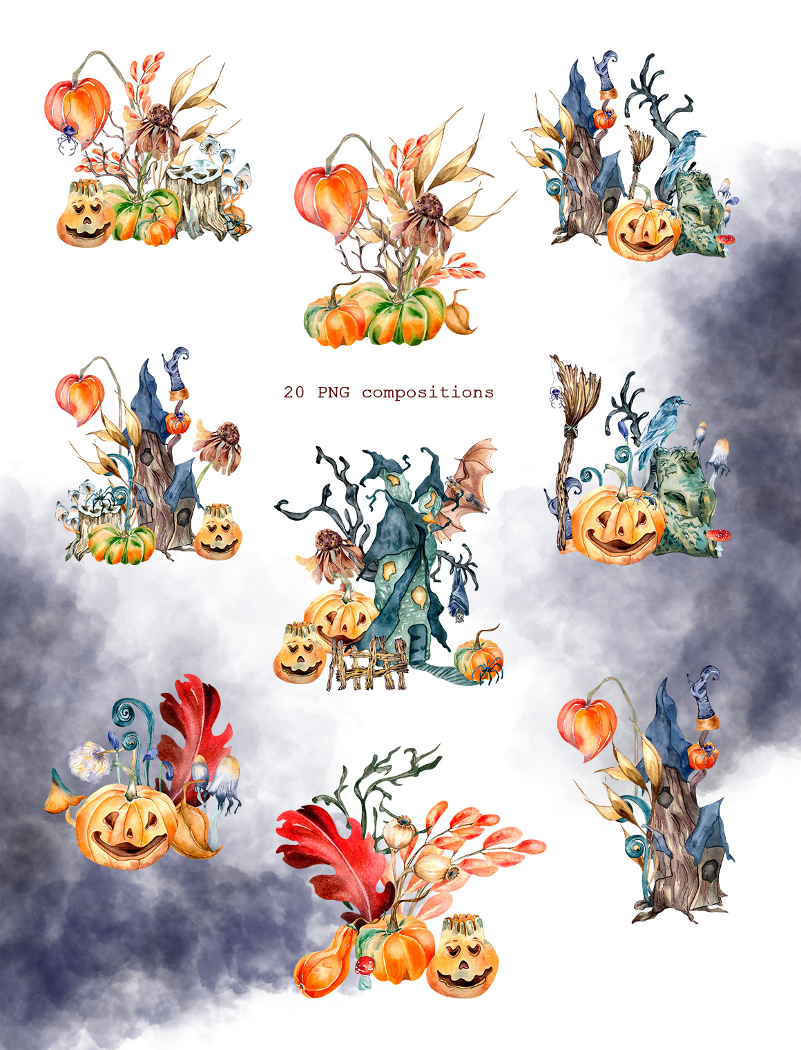 Halloween spooky pumpkin autumn Fall house haunted mystical bright clipart