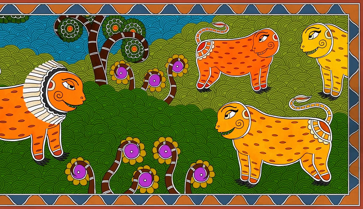 folktales of india folktales animation  madhubani mithila   ILLUSTRATION  India Uttarpradesh  lion's wedding jungle