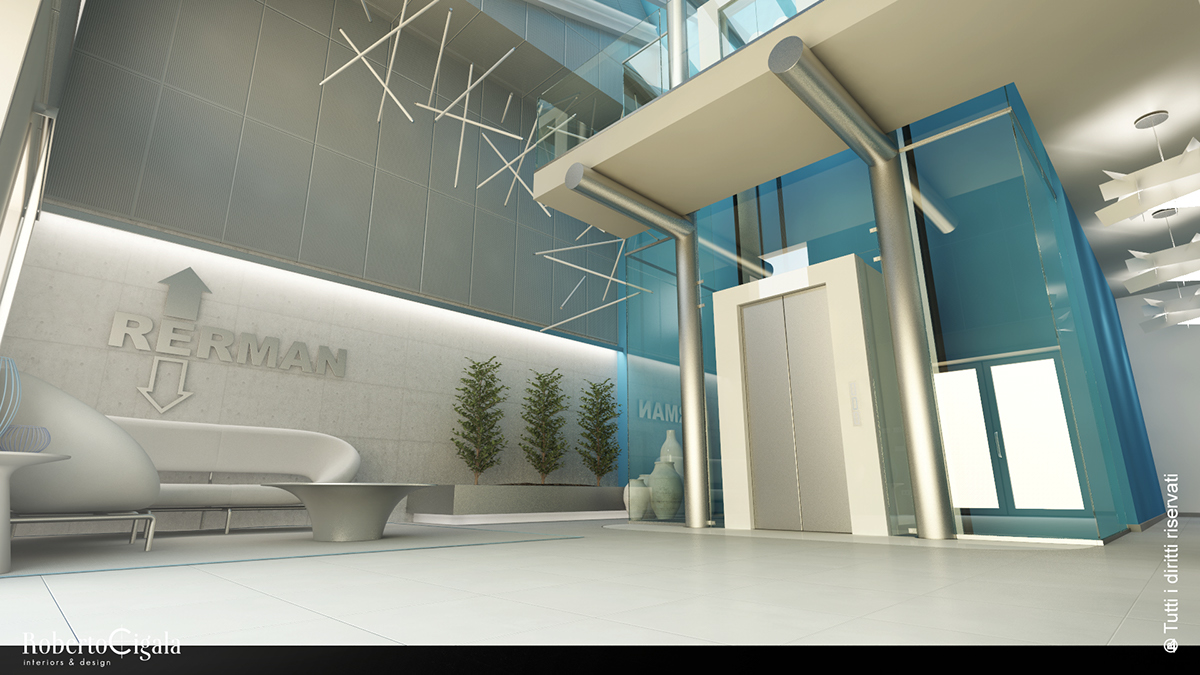 Roberto Cigala interiors & design Rerman modern interior reception blue