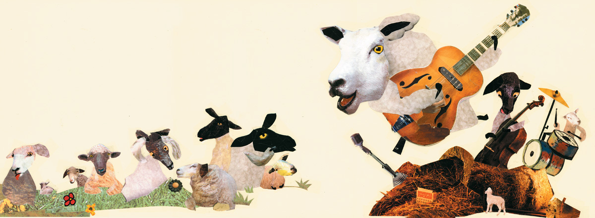 children's book collage sheep Rock 'n' Roll countrysite car
