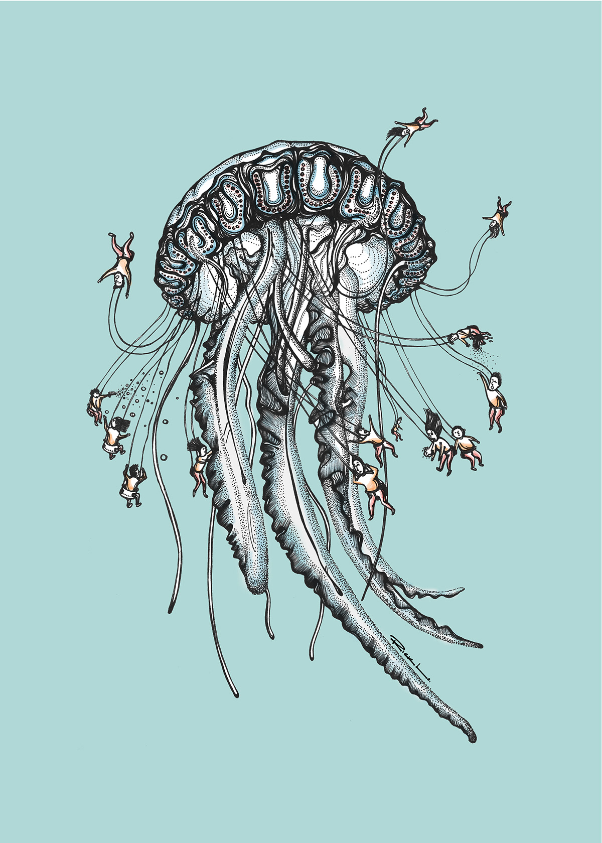 Ocean jellyfish starfish octopus amusement park Greenpeace pollution swing bounce float