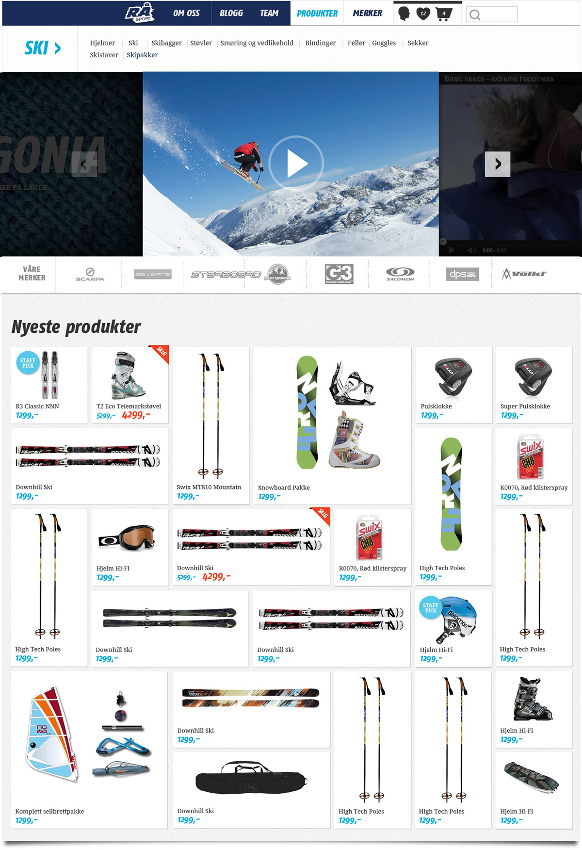 Rå Sport  web store  Shopping  graphic design  Action Sport  windsurf  surf webshop e-commerce Ski