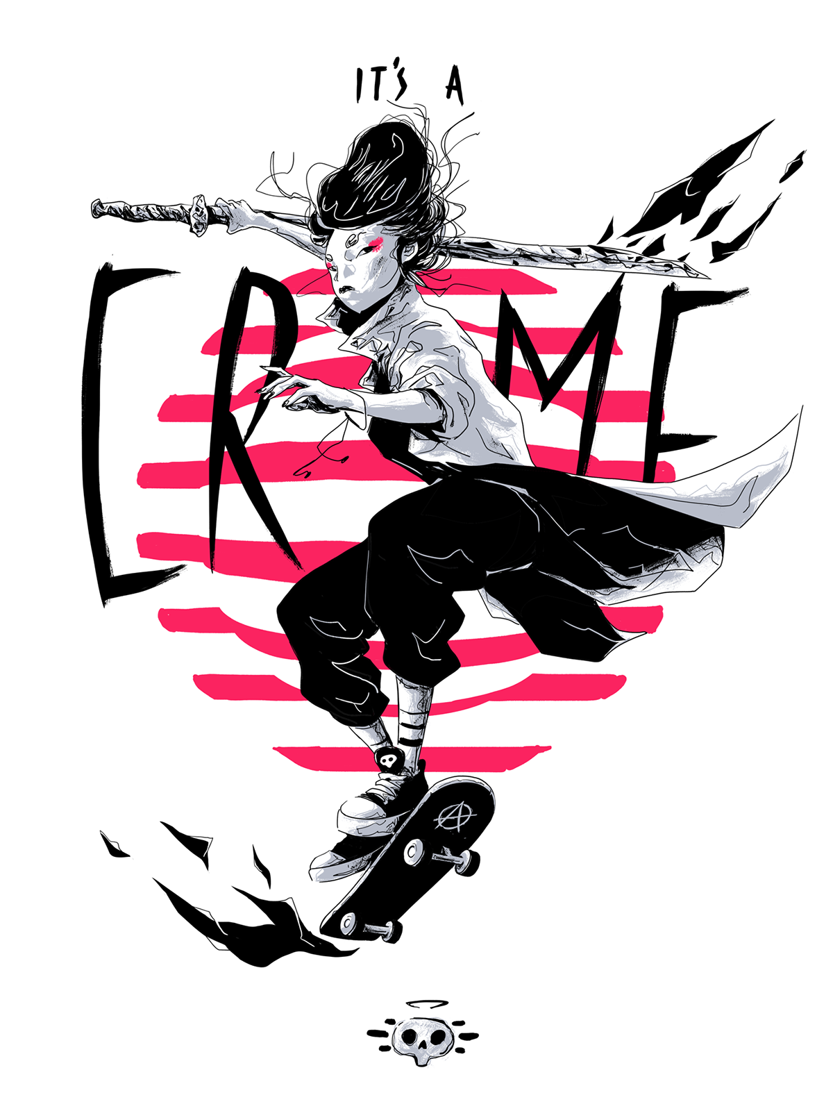 crime doomsday geisha katana lines skate teen tees tshirt War