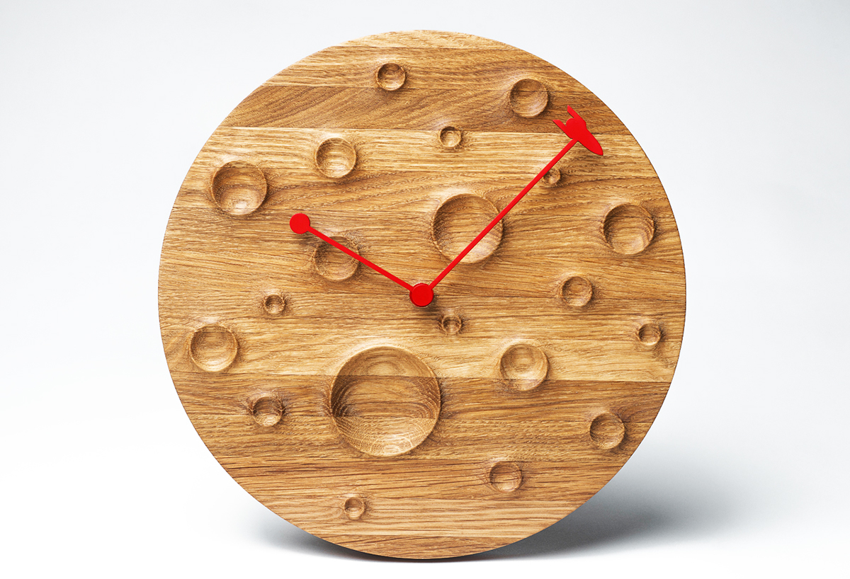Fajno fajnodesign  design clock wall moon wood decor watch Space 
