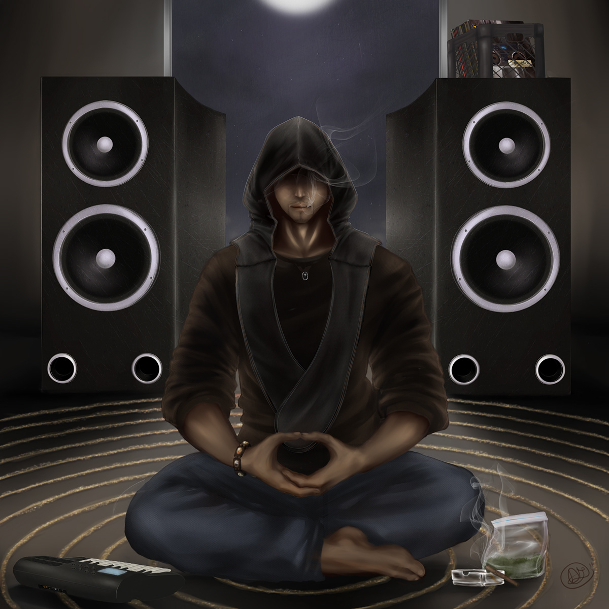 daniela larez  d3stic3 higher meditation  Music hoodie hoody moon light meditation man d3stic3