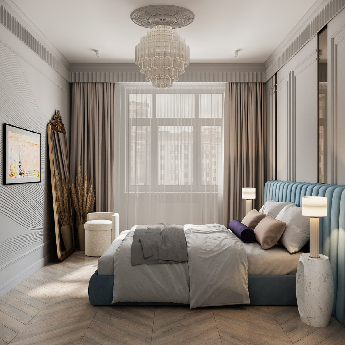 3dsmax corona render  визуализация современная классика спальня