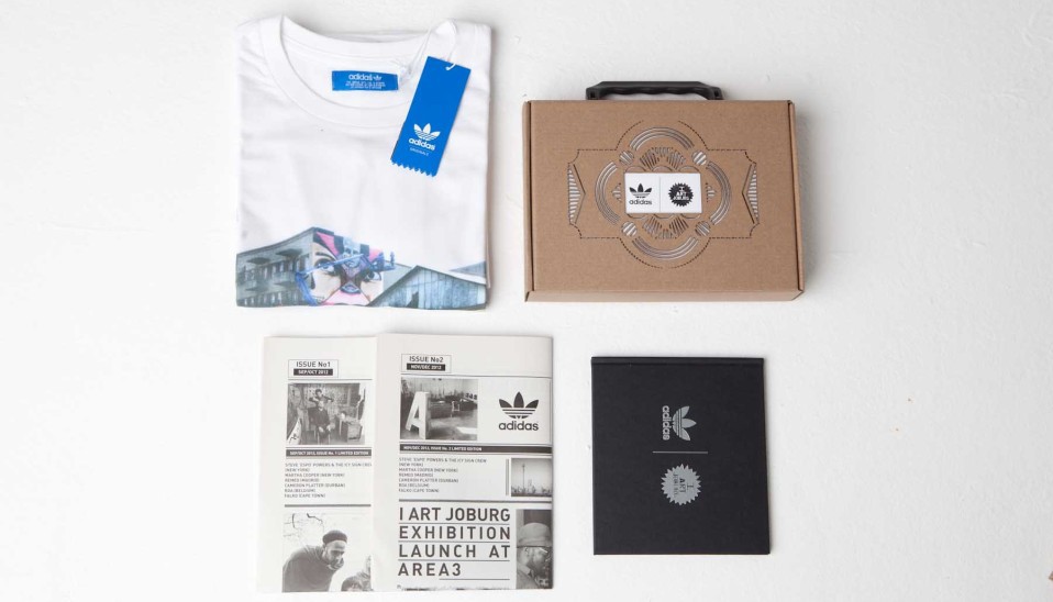 adidas originals  ADIDAS i art joburg Press Pack T Shirt Catalogue book newspaper Lasercut cardboard