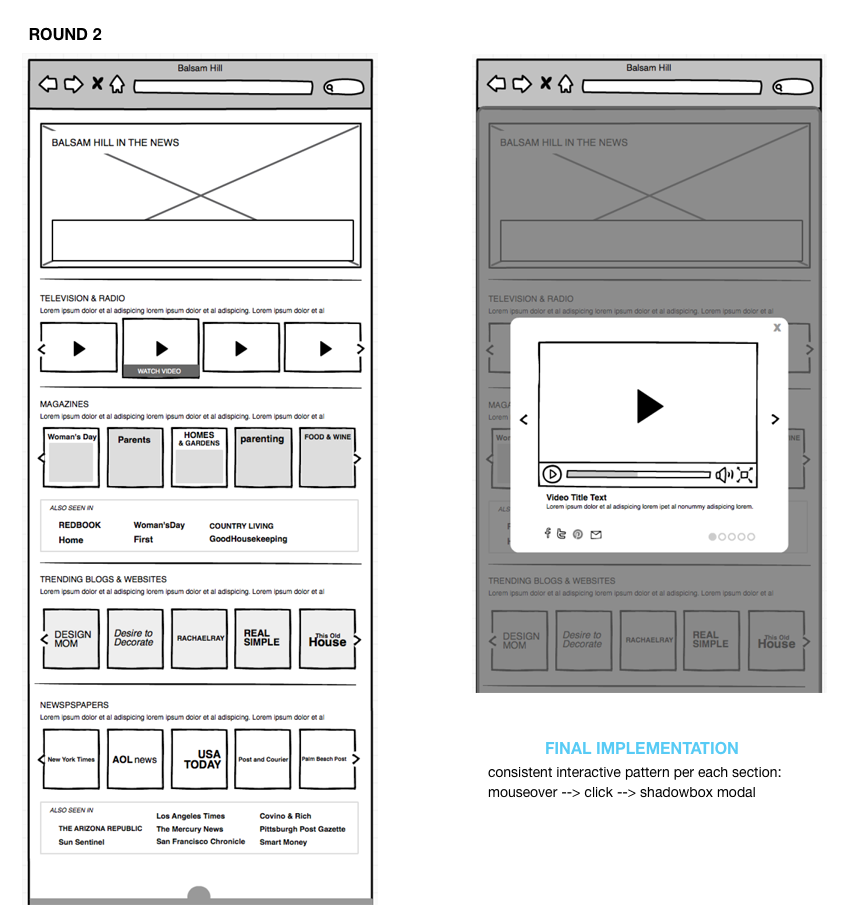 balsam media page as seen in Press page wireframes
