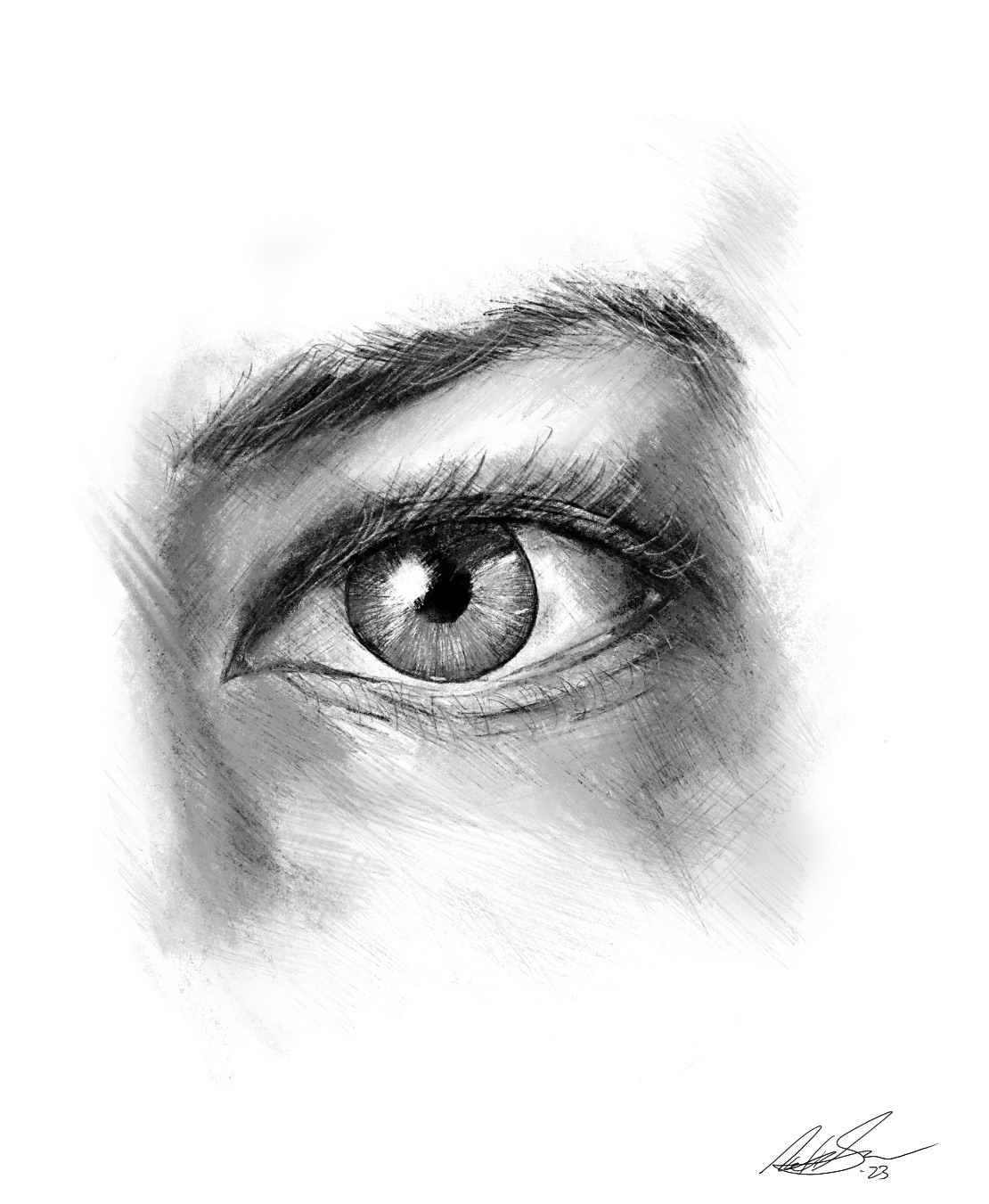 Image may contain: sketch, eyes and drawing