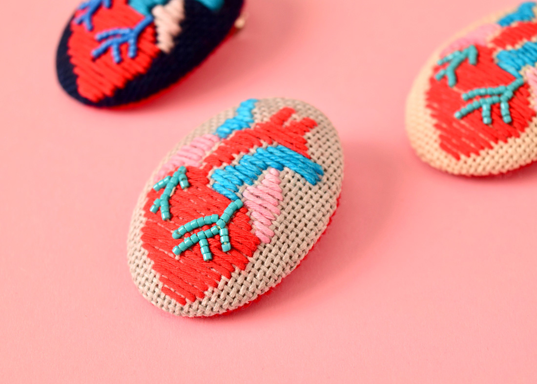 anatomy art brooch bug craft Embroidery handmade hine mizushima Kogin pin 水島ひね