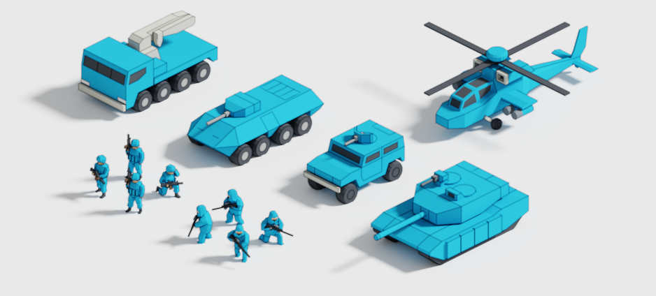 lowpoly War game strategy concept polygon Isometric Tank helicopter vechicles