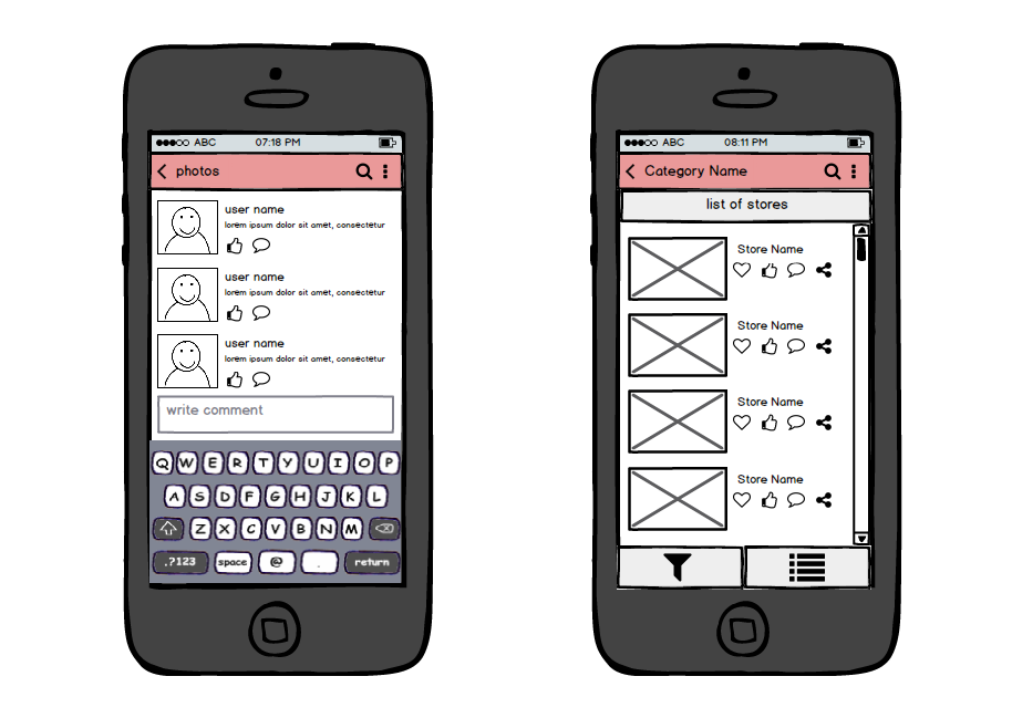 wireframes Mobile app Market Search