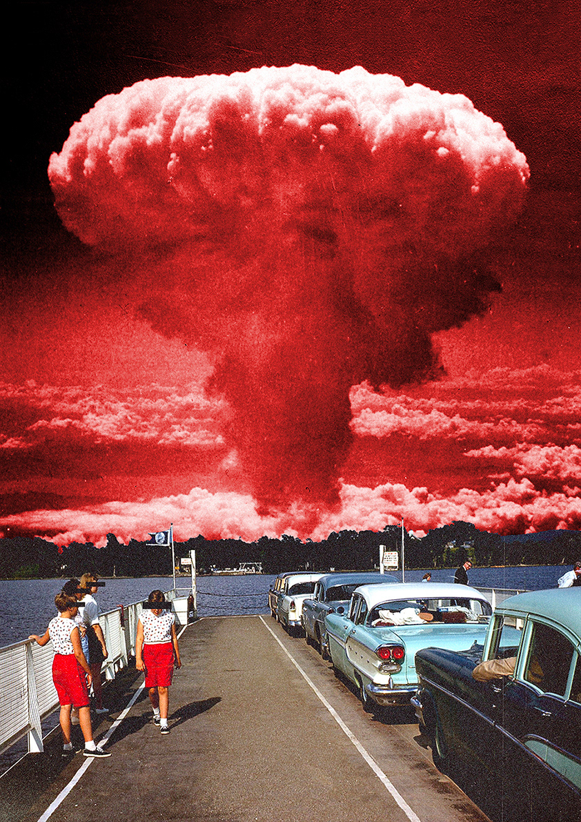atomic bomb vintage digital collage mushroom doomsday art colors