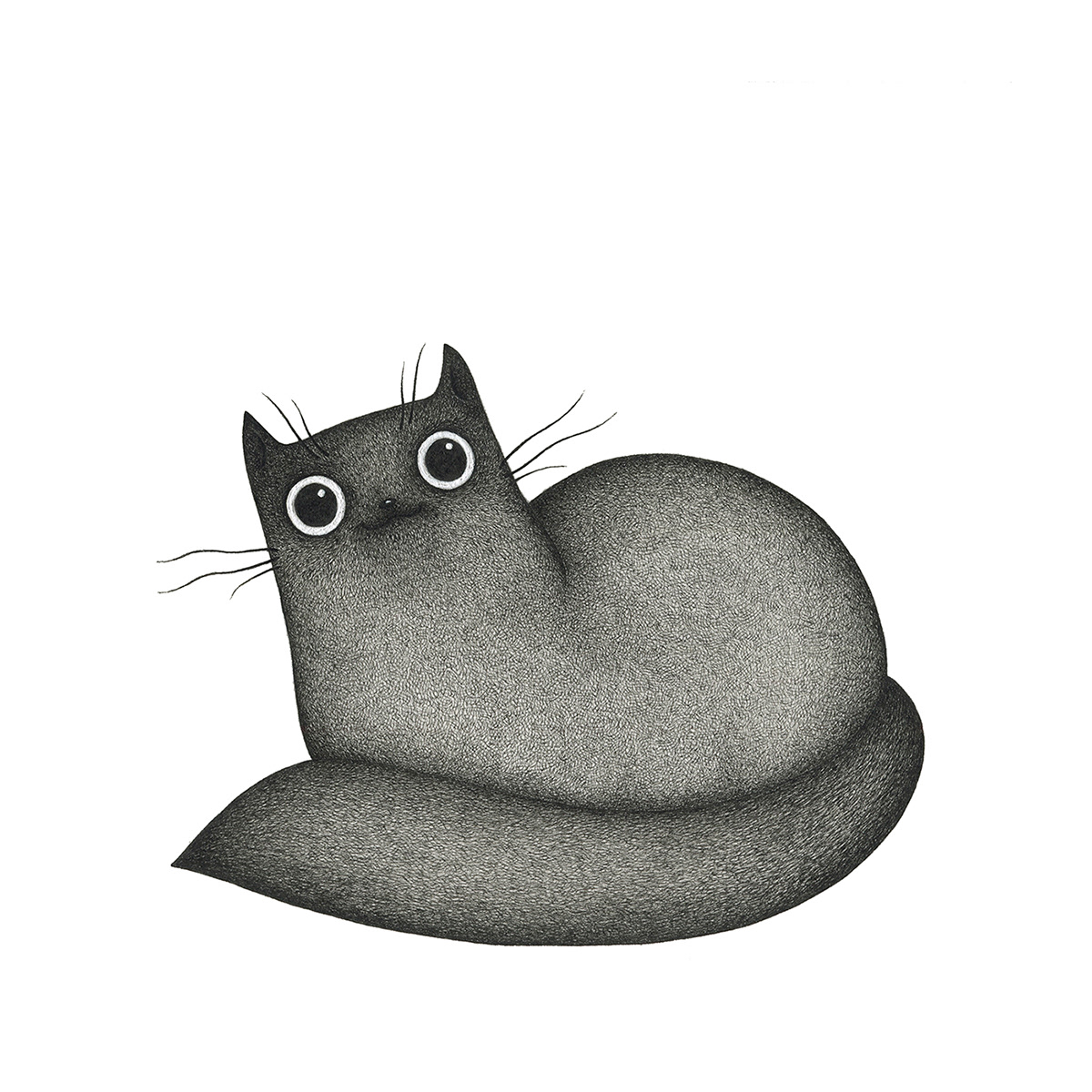 illustration pen paper cross hatching Pointillism animal cat+ Black Cat