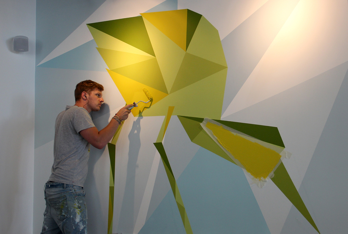 Mural birds bird restaurant Colourful  geometric shapes