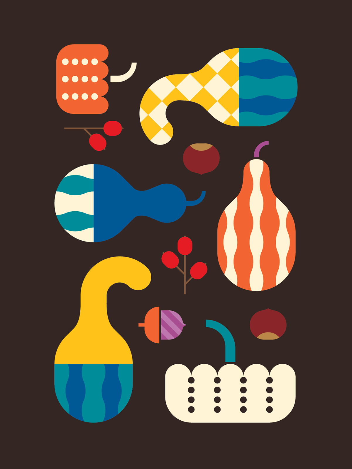 Modern Autumn Gourds Illustration and Design Print Poster