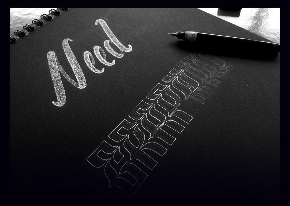 Need graphic designer vnce draw hand made typo noir blanc lettering Rotring graphisme naked nude